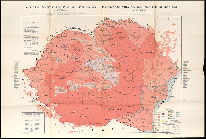 Carte ethnographique de la Roumanie=Ethnographical map of Roumania, secondo il risultato del censimento di 1930.