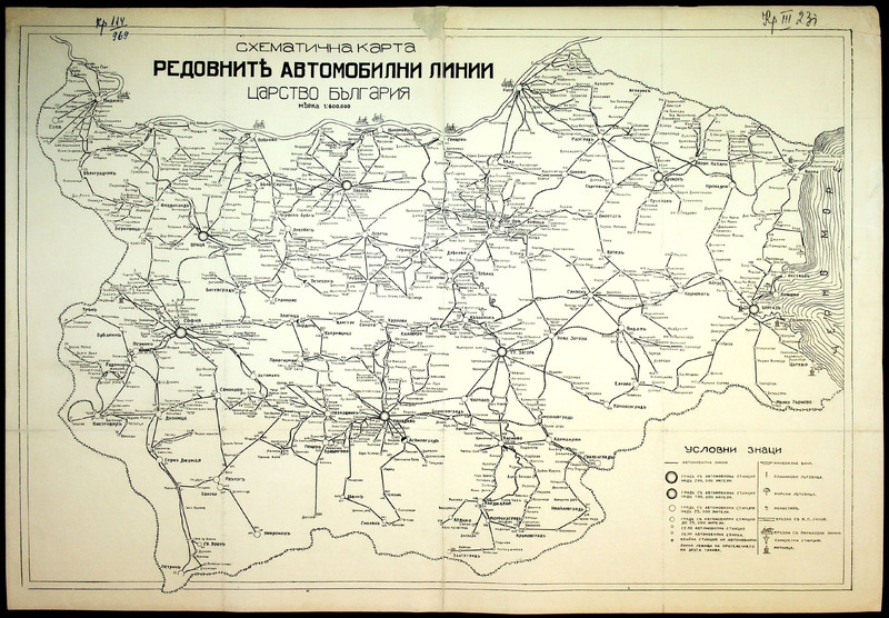 Схематична карта на редовните автомобилни линии в Царство България
