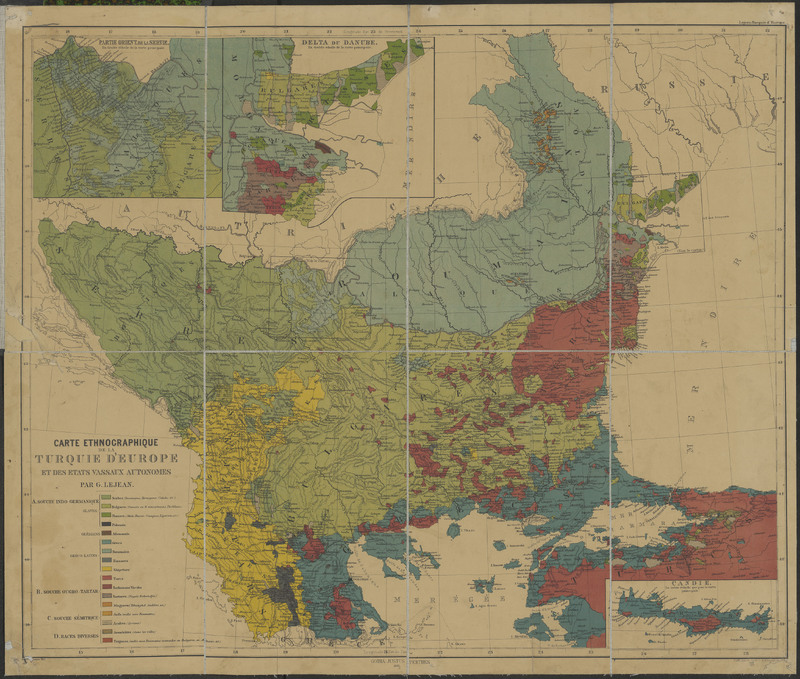 Carte Ethnographique de la Turquie d'Europe et des Etats vassaux autonomies par Guillaume Lejean