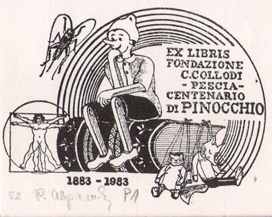 Exlibris Fondazione C. Collodi-Prescia-Centenario di Pinocchio= 1883-1983