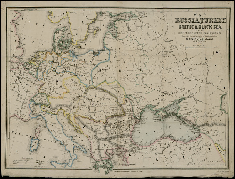 Map of Russia, Turkey, the Baltic and Black sea, with all the continental railways.