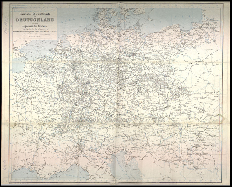 Eisenbahn-Ubersichtskarte von Deutschland und den angrenzenden Landern : Zum Reichs-kursbuch  Sommer 1911.