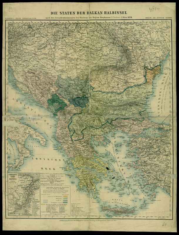 Die Staten der Balkan-Halbinsel nah den Grenzbestimmungen des Friedens von Hagios Stephanos (S. Stefano) 3. Marz 1878