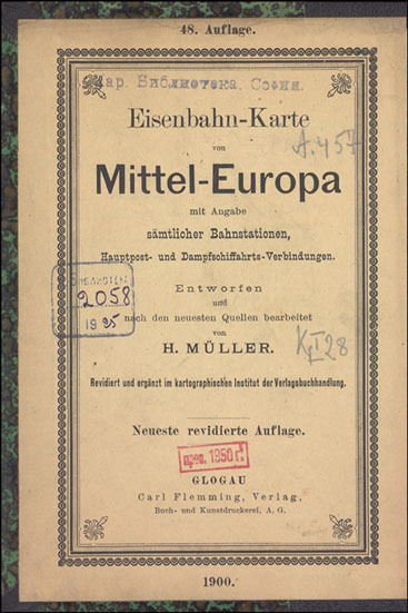 Eisenbahn-Karte von Mittel-Europa : mit Angabe samtlicher Bahnstationen, Hauptpost- und Dampfschiffahrts-Verbindungen