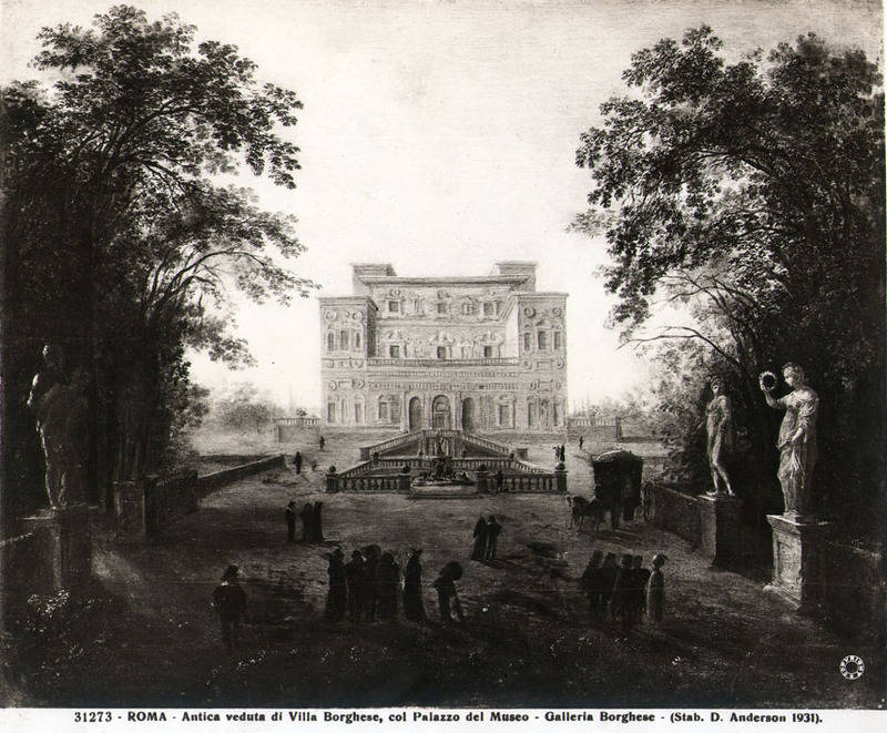 Roma - Antica veduta di Villa Borghese, col Palazzo del Museo - Galleria Borghese