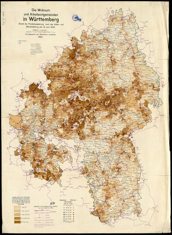 Die wohnort - und Arbeitsortgemeinden in Wurrttemberg. Stand der Pendelwanderung nach der Volks - und Berufszahlung am 16 juni 1925