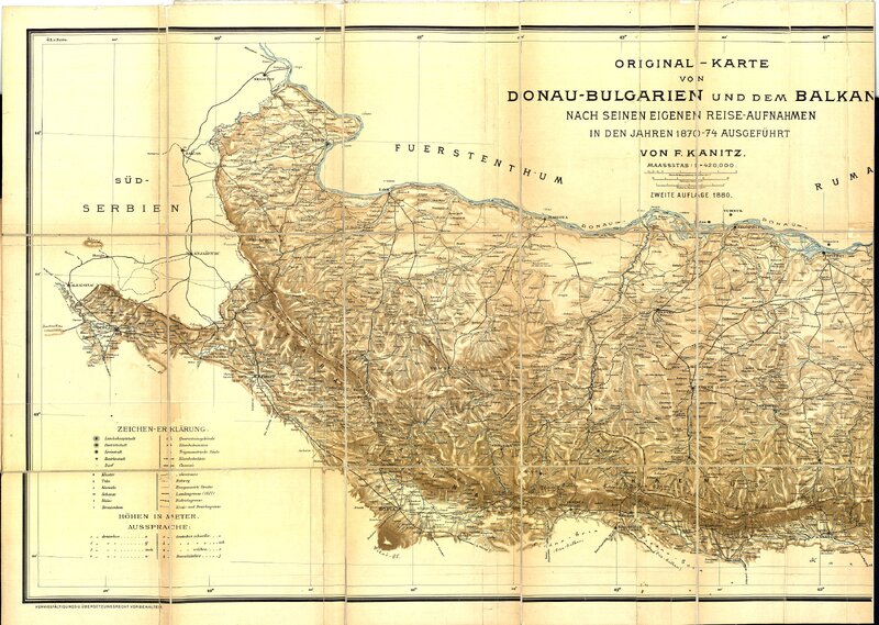 Original-Karte von Donau-Bulgarien und dem Balkan, nach seinen eigenen Reise-Aufnahmen in den Jahren 1870-74