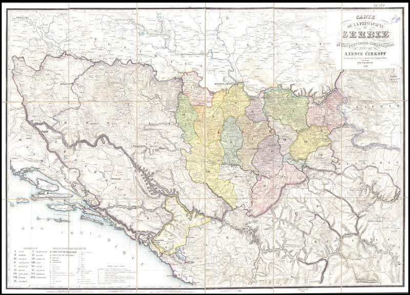 Carte de la principaute de Serbie et des provinces limitrophes dressee par Axence Cirkoff, lieutenant au Corps imperial des topographes