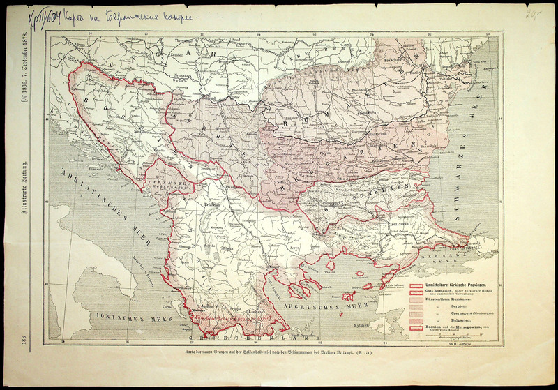 Karte der neuen Grenzen auf der Balkan-halbinfel nach den Beftimmungen des Berliner Bertrags