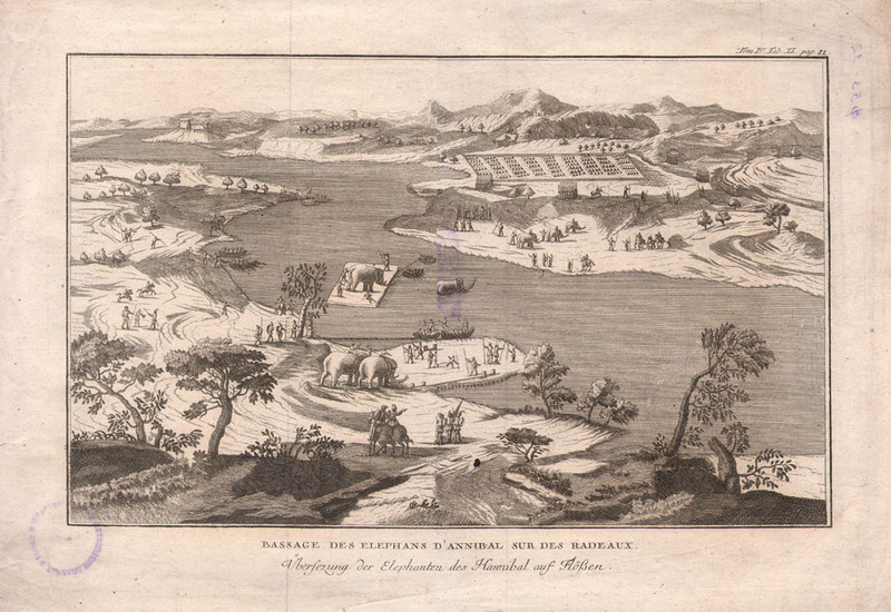 Passage des elephans d`annibal sur des radeaux