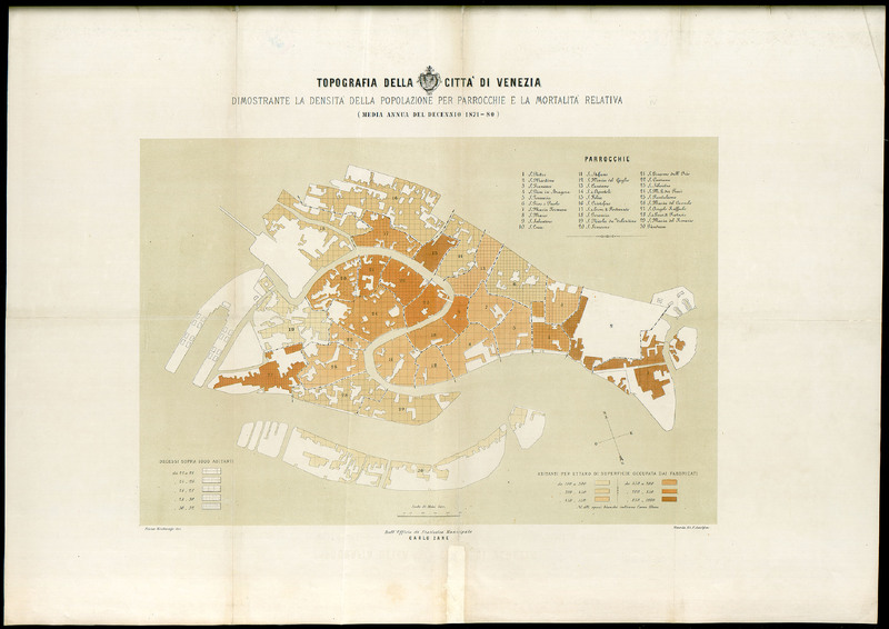 Opografia della citta` di Venezia, dimostrante la densita della popolazione per parrocchie e la mortalia relativa