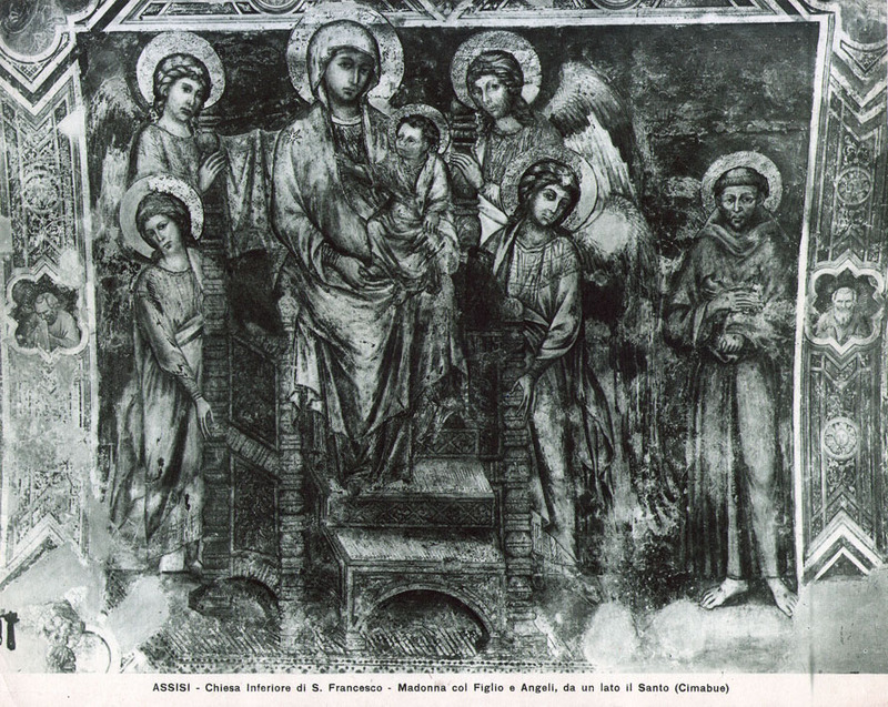 Madonna col Figlio e Angeli, da un lato il Santo.