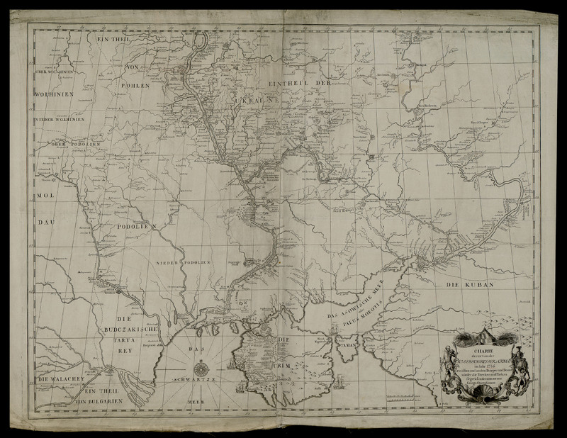 Charte derer von der Russisch-Keyser Armee im Jahr 1736 zwisschen und an dem Dnieper und Donn wieder die Turcken und Tartarn siegreich unternomenen Kriegs-Operationen