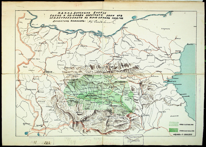 Силно и по-слабо засегнати зони от землетресението на 14 и 18 април 1928 г.