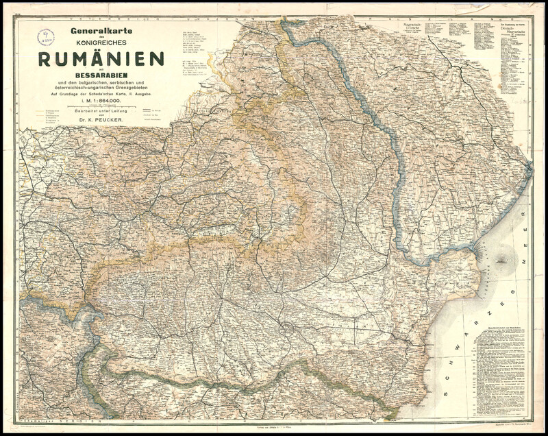 Generalkarte des Konigreiches Rumanien mit Bessarabien und den Bulgarishen, Serbichen und osterreisch-ungarischen Grenzgebieten
