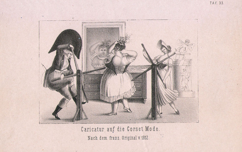 Caricatur auf die Corset Mode