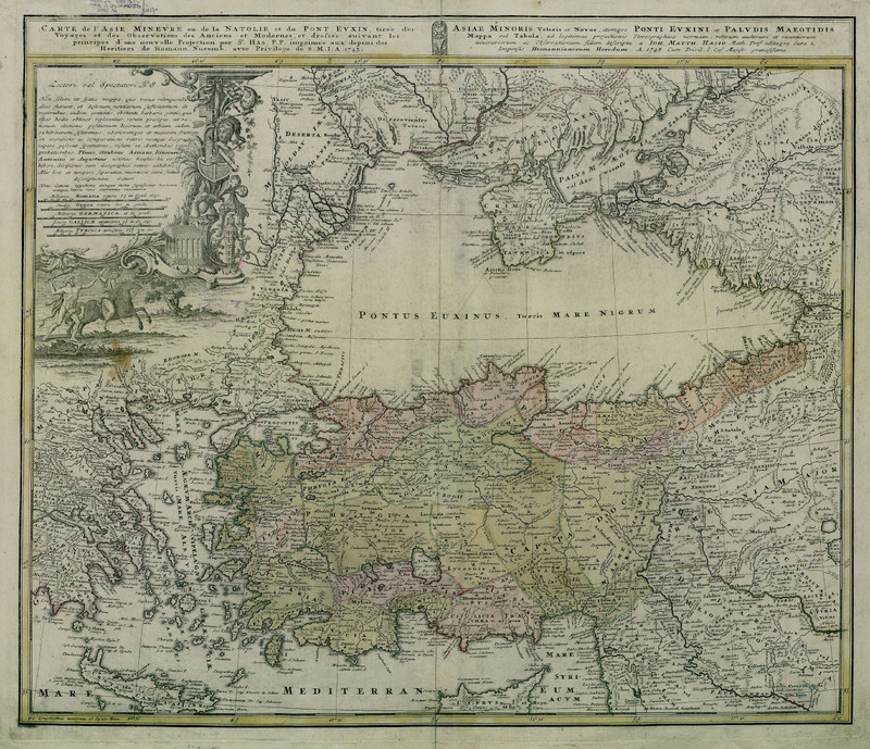 Carte de l'Asie mineure ou de la Natolie et du Pont Euxin tiree des voyages et des observations des anciens et modernes et dressee suivant les principes....