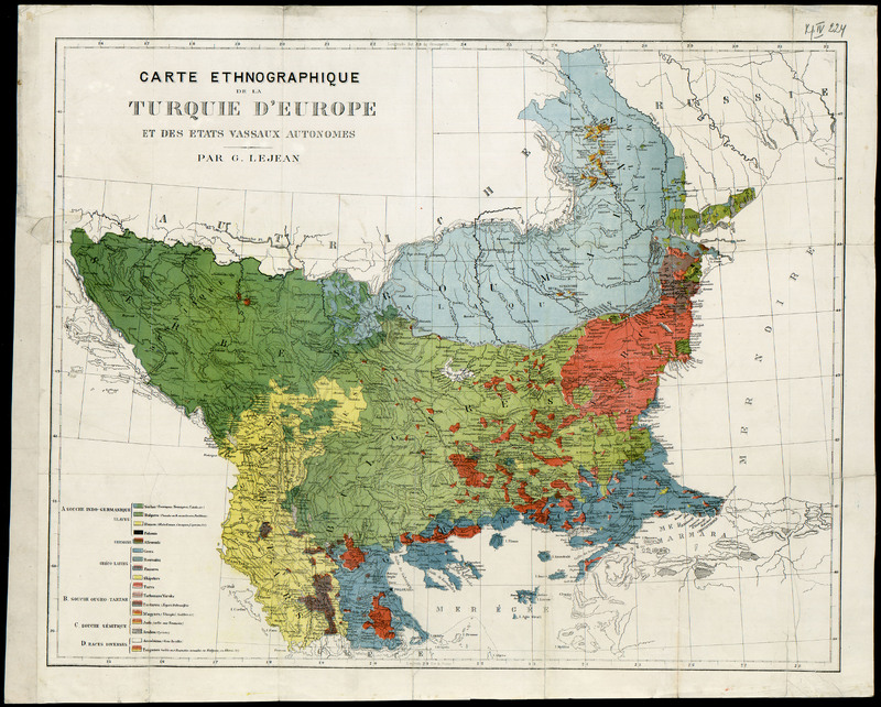 Carte Ethnographique de la Turquie d'Europe et des Etats vassaux autonomies par Guillaume Lejean