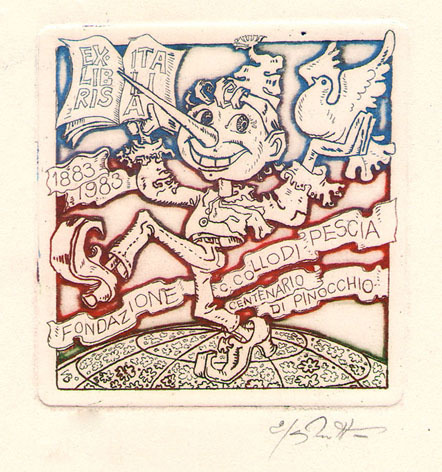 Exlibris Italia. Fondazione C. Collodi Pescia centenario di Pinocchio 1883-1983