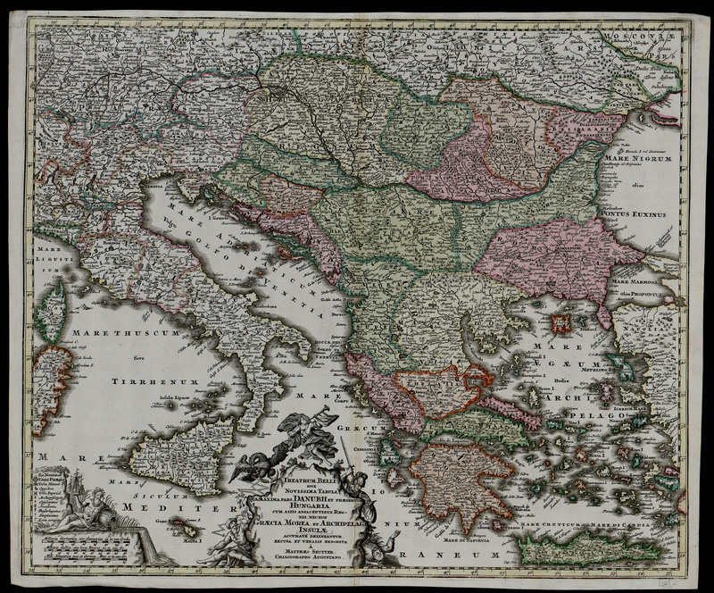 Theatrum Belli Sive Novissima Tabula Qua Maxima Pars Danubii Et Praeserium Hungaria Cum Aliis Adiacentibus Regnis Nec Non Graecia, Morea, et Archipelagi Insulae per Mattheo Seutter