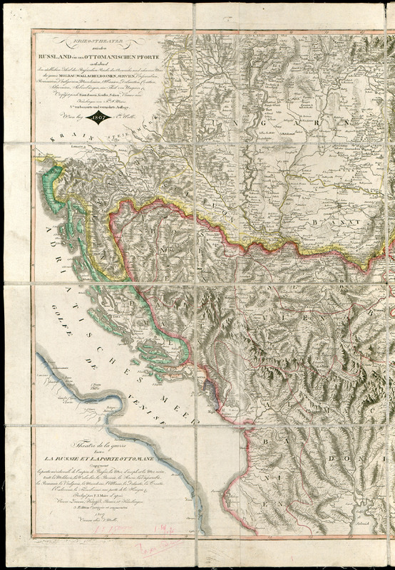 Kriegstheater zwischen Russland Und Der Ottomanischen Pforte : enthaltend den sudlichen Theil des Russischen Reichs das Asowische und schwarze Meer die ganze Moldau, Wallachey, Bosnien, Serbien, Bessarabien, Romanien, Bulgarien, Macedonien, Alba