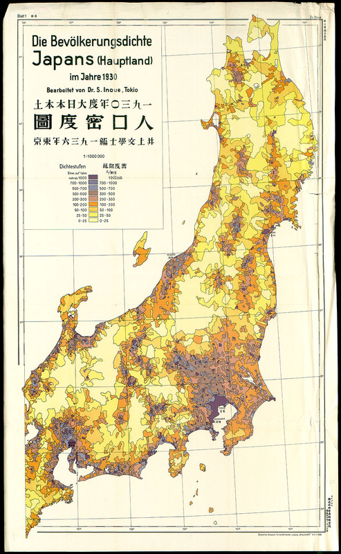 Die Bevolkerungsdichte Japan (Hauptland) im Jahre 1930