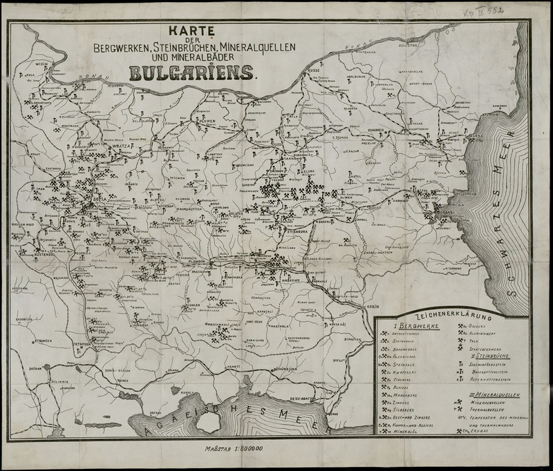 Karte der Berwerken, Steinbruechen, Mineral quellen und mineralbader Bulgariens