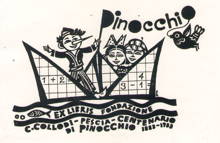 Exlibris Fondazione C. Collodi Pescia Centenario di Pinoccio 1883 - 1983