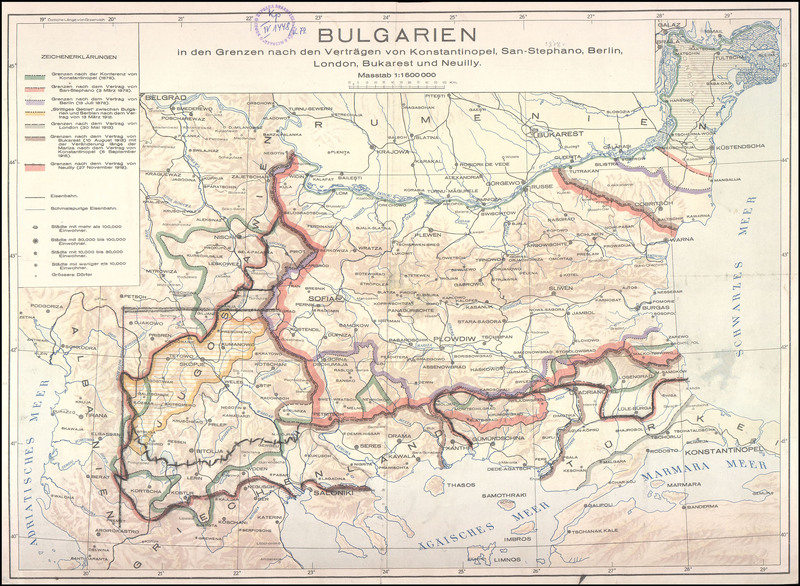 Bulgarien in den Grenzenq nach den Vertragen von Konstantinopel, San Stephano, Berlin, London, Bukarest und Neuilly