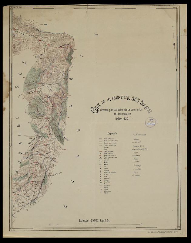 Carte de la frontiеre S.C.S. Bulgare, dressee par les soins de la Commission de delimitation 1920-1922