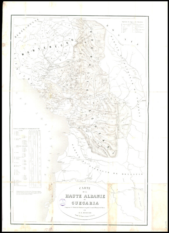 Carte de la Haute Albanie ou Guegaria. Comprenant le Pachalik de Scutari avec une partie de ceux de Monastir et de Prisren