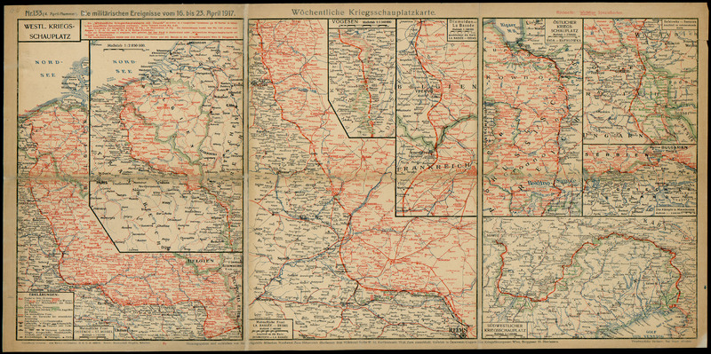 Die militarischen Ereignisse vom 16. bis 23. April 1917 (Nr. 133) - 10. bis 16. Juni 1918 (Nr. 193) Nr. 160-192 als Wochentliche Kriegsschauplatzkarte