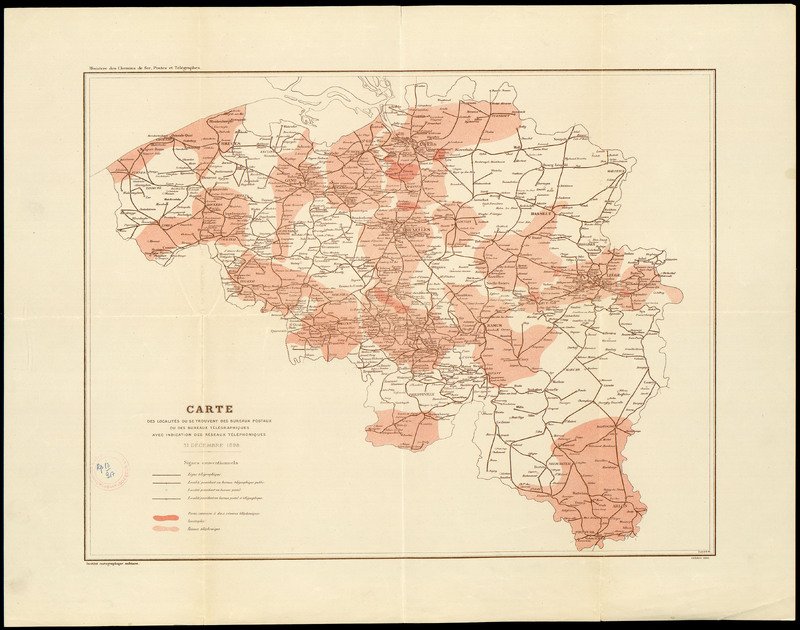 Carte des localites ou se trouvent des bureaux postaux ou des bureaux telegrafiques avec indication des reseaux  telephoniques