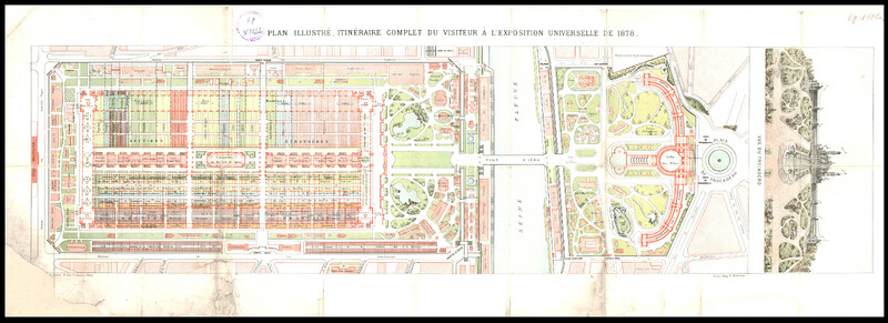 Plan illustre, itineraire complet du visiteur а l’Exposition universelle de 1878
