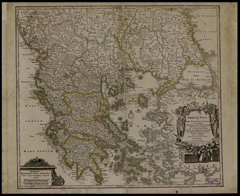 Graecia Nova et Mare Aegeum S. Archipelagus, in qua Mappa Macedonia, Albania, Epirus Thessalia Et Morea, cum circumjacentibus Insulis Corcyra, Cephalonia, Zacynthos, Stalimene, Metelino, Chios, distinctae exhibentur