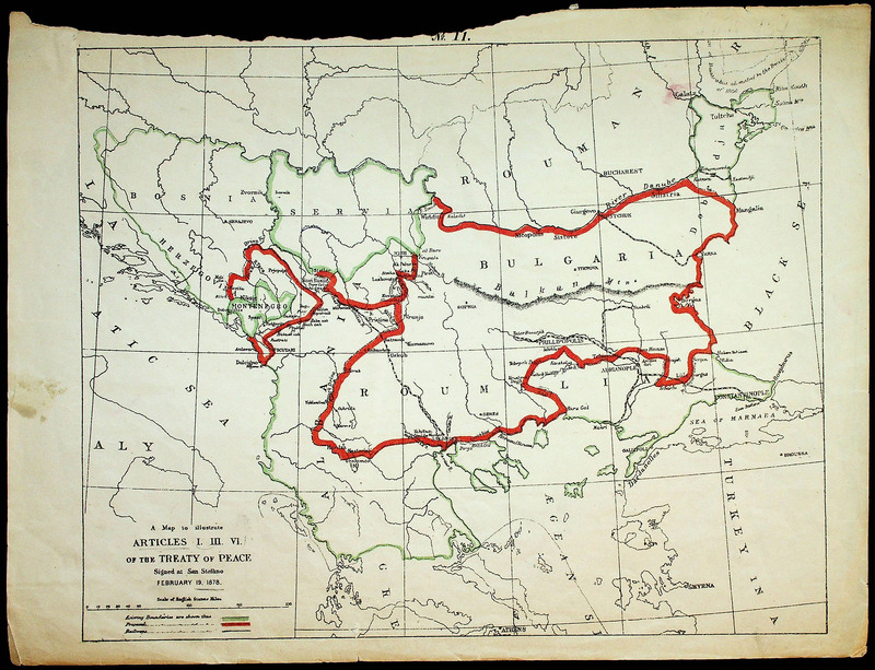 [Границите на България според Сан Стефанския мирен договор, 1878г.] =A map to illustrate articles I. III. VI. of the treaty of peace signed at San Stefano feb.19. 1878